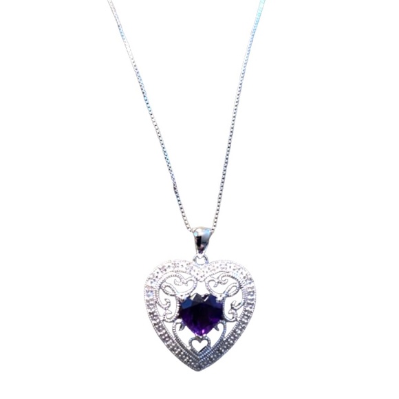 Sterling Silver Amethyst Heart Necklace - Picture 1 of 6